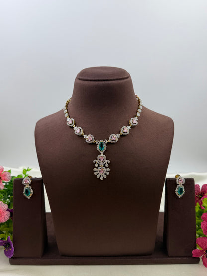 Avika American Diamond Two Tone Necklace Set