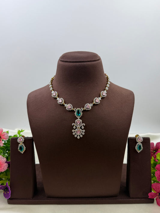 Avika American Diamond Two Tone Necklace Set