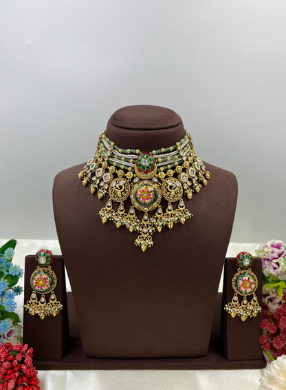 Devika Premium Antique Gold Necklace Set