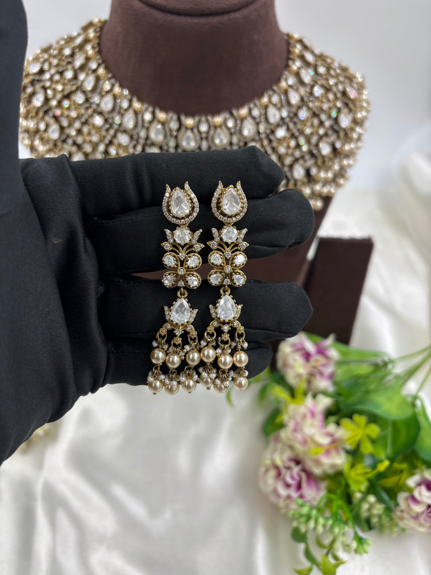 Hiren premium Moissanite Kundan Semi Bridal Necklace set