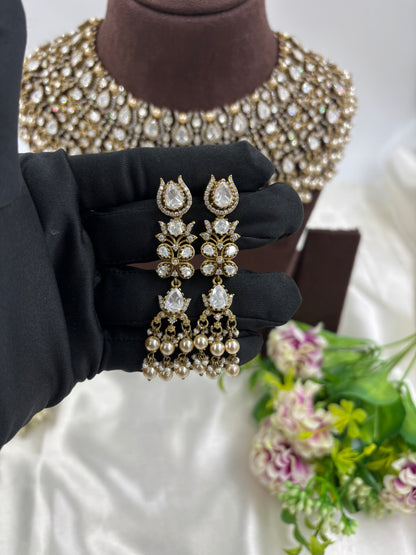 Hiren premium Moissanite Kundan Semi Bridal Necklace set