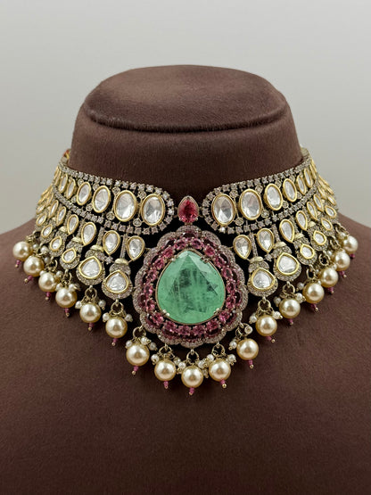 Rekha Moissanite Victorian Choker Necklace Set