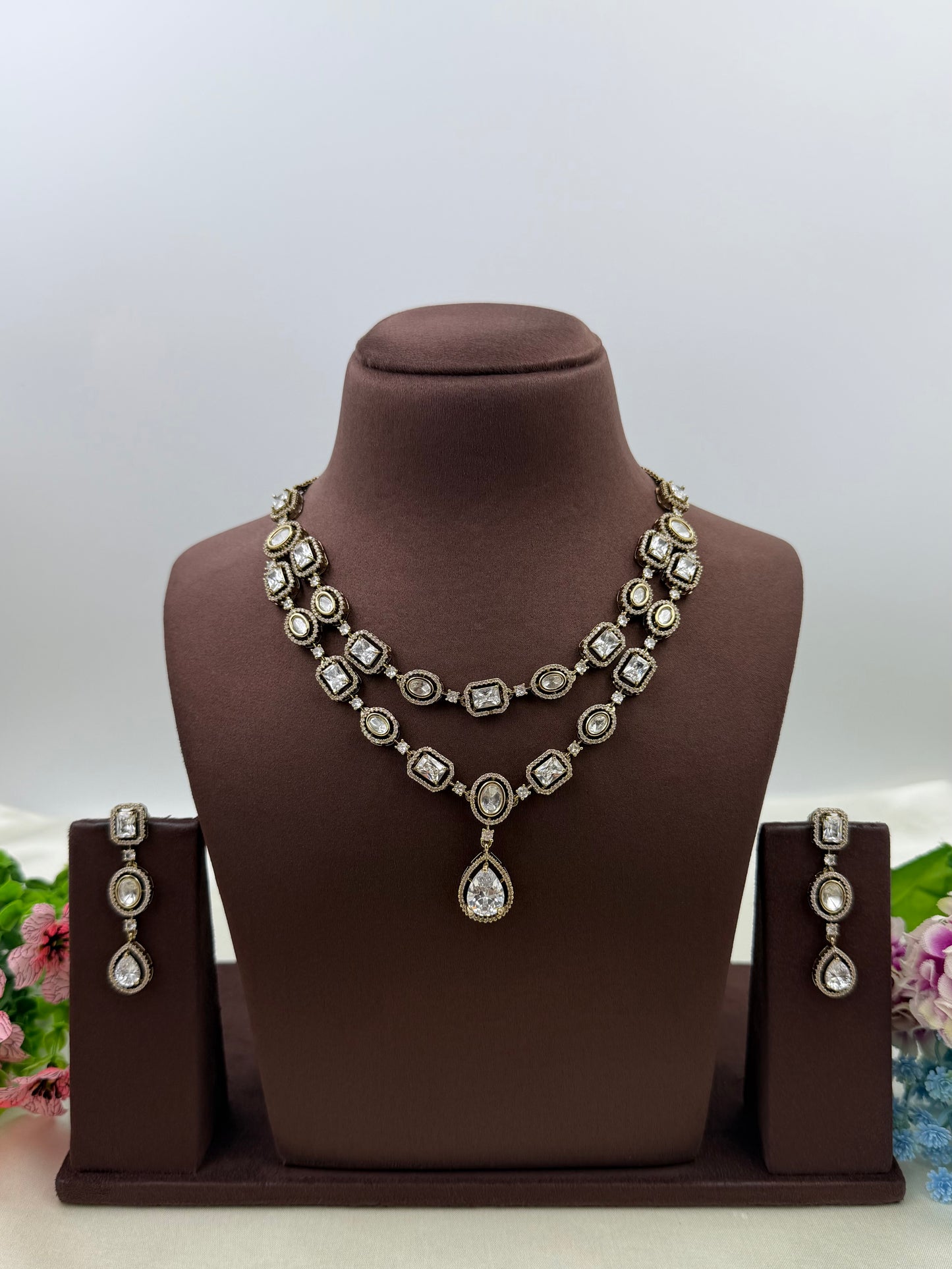 Megha Victorian Double Layer Necklace Set
