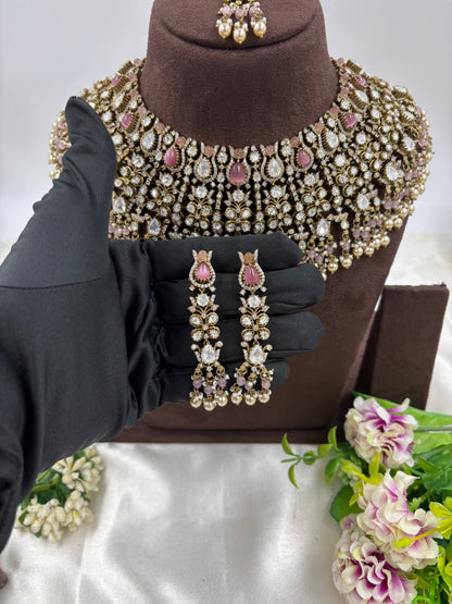 Hiren premium Moissanite Kundan Semi Bridal Necklace set