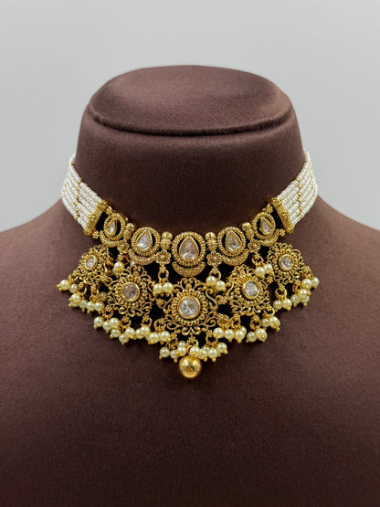 Diya Antique Gold Choker Necklace Set