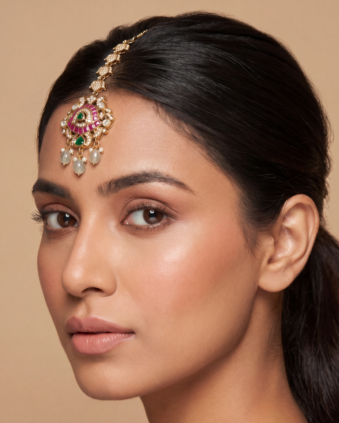 Shobana Victorian Pachi Kundan Mang Tika