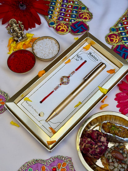 Royal Diamond Rakhi With Premium Metal Pen Gift Set