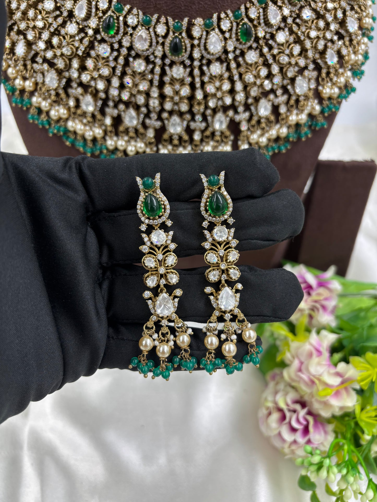 Hiren premium Moissanite Kundan Semi Bridal Necklace set