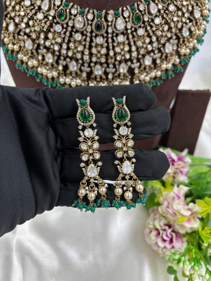 Hiren premium Moissanite Kundan Semi Bridal Necklace set