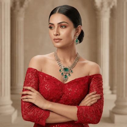 Kusum American Diamond Semi Long Necklace Set