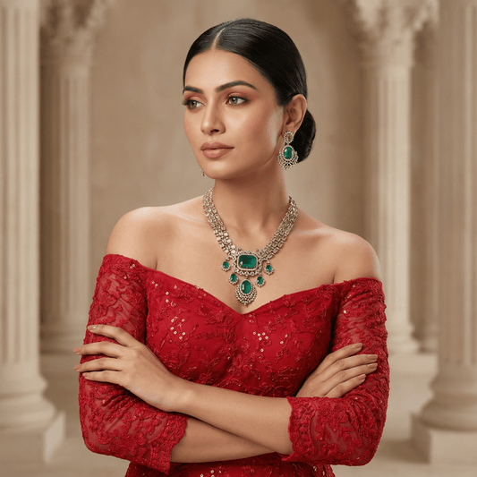Kusum American Diamond Semi Long Necklace Set