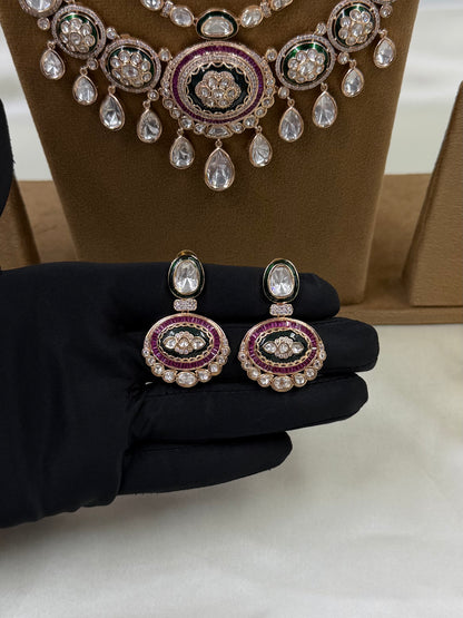 Dhara Moissanite Semi Long Necklace Set