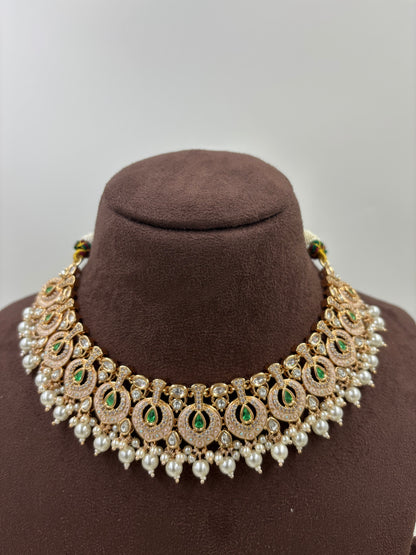NOOR MOISSANITE KUNDAN PEARL NECKLACE SET