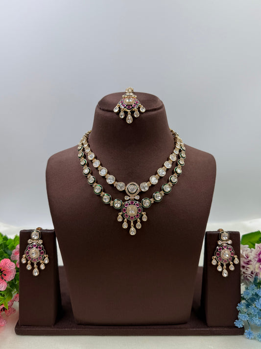 Deepti Moissanite Double Layer Necklace Set
