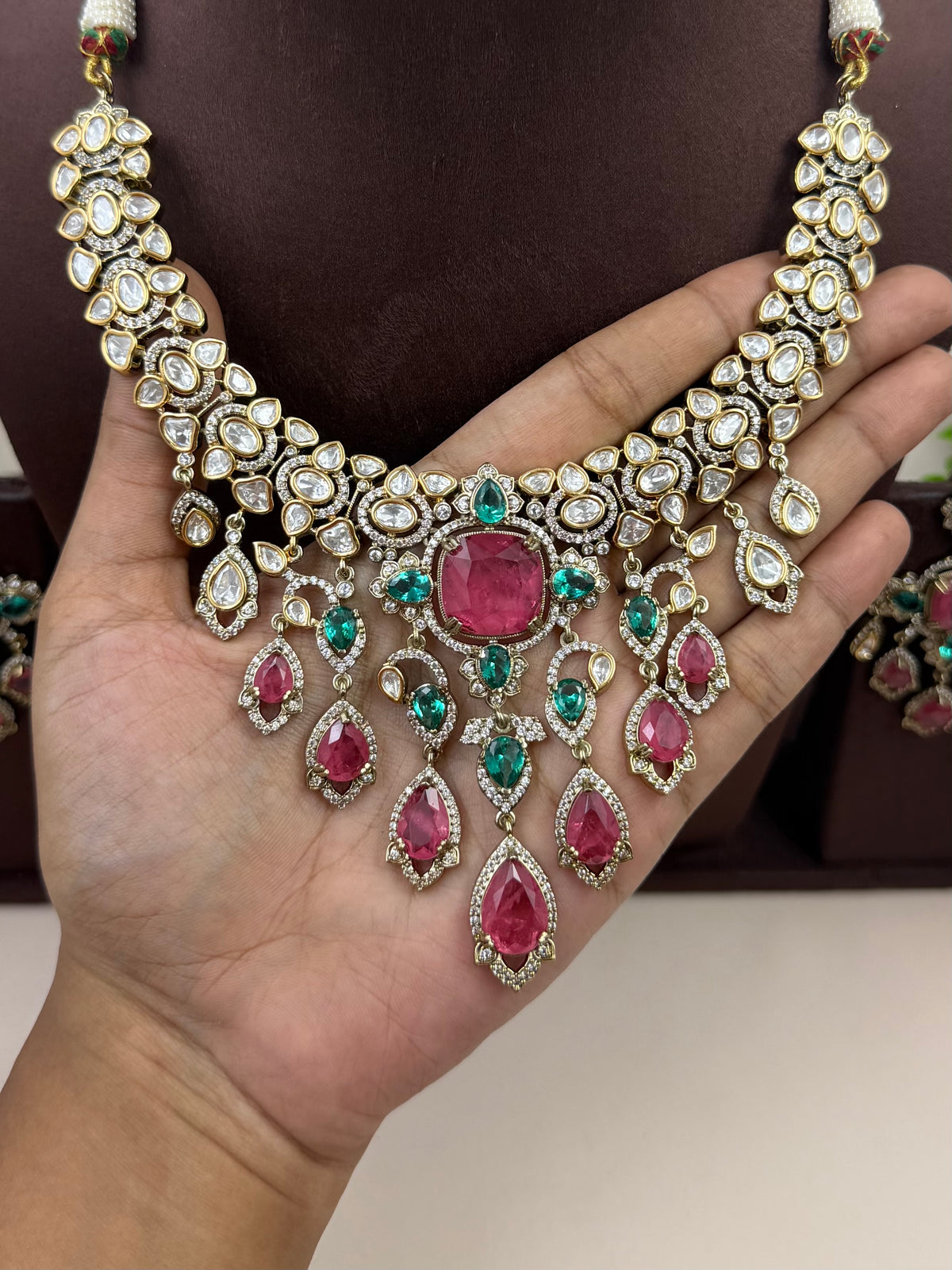 Unnati Victorian Moissanite Drops Necklace Set