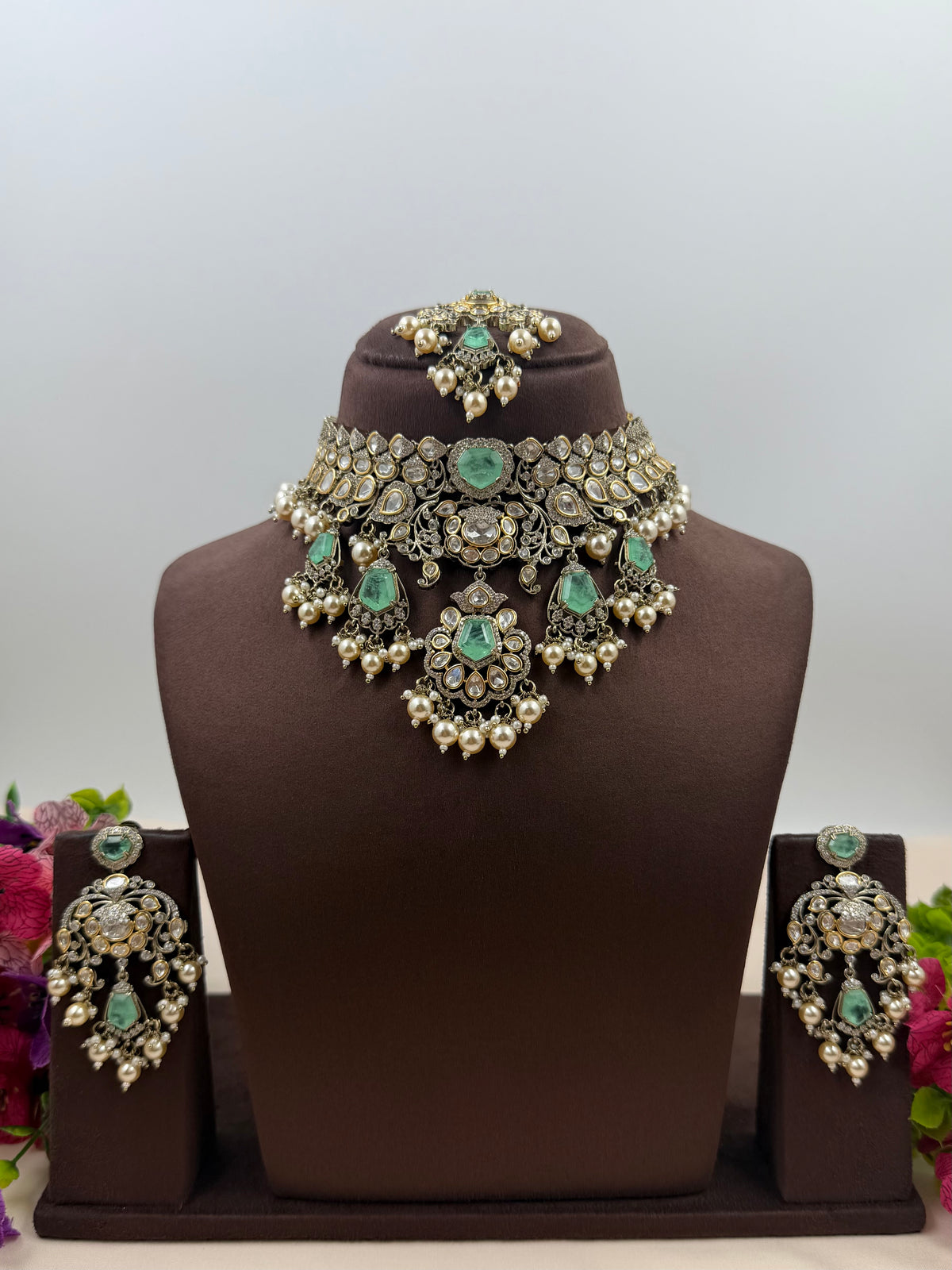 Sandhya Victorian Moissanite Choker Necklace Set