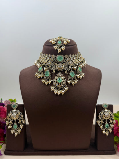 Sandhya Victorian Moissanite Choker Necklace Set