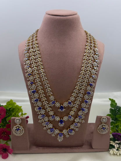 Mary American Diamond Two Tone Long Necklace Set