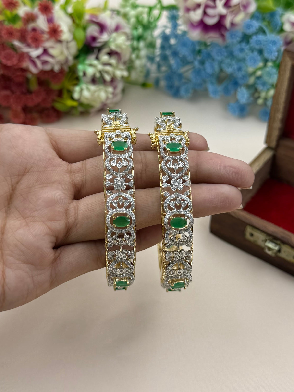 Amelia American Diamond Two Tone Bangles (Openable)