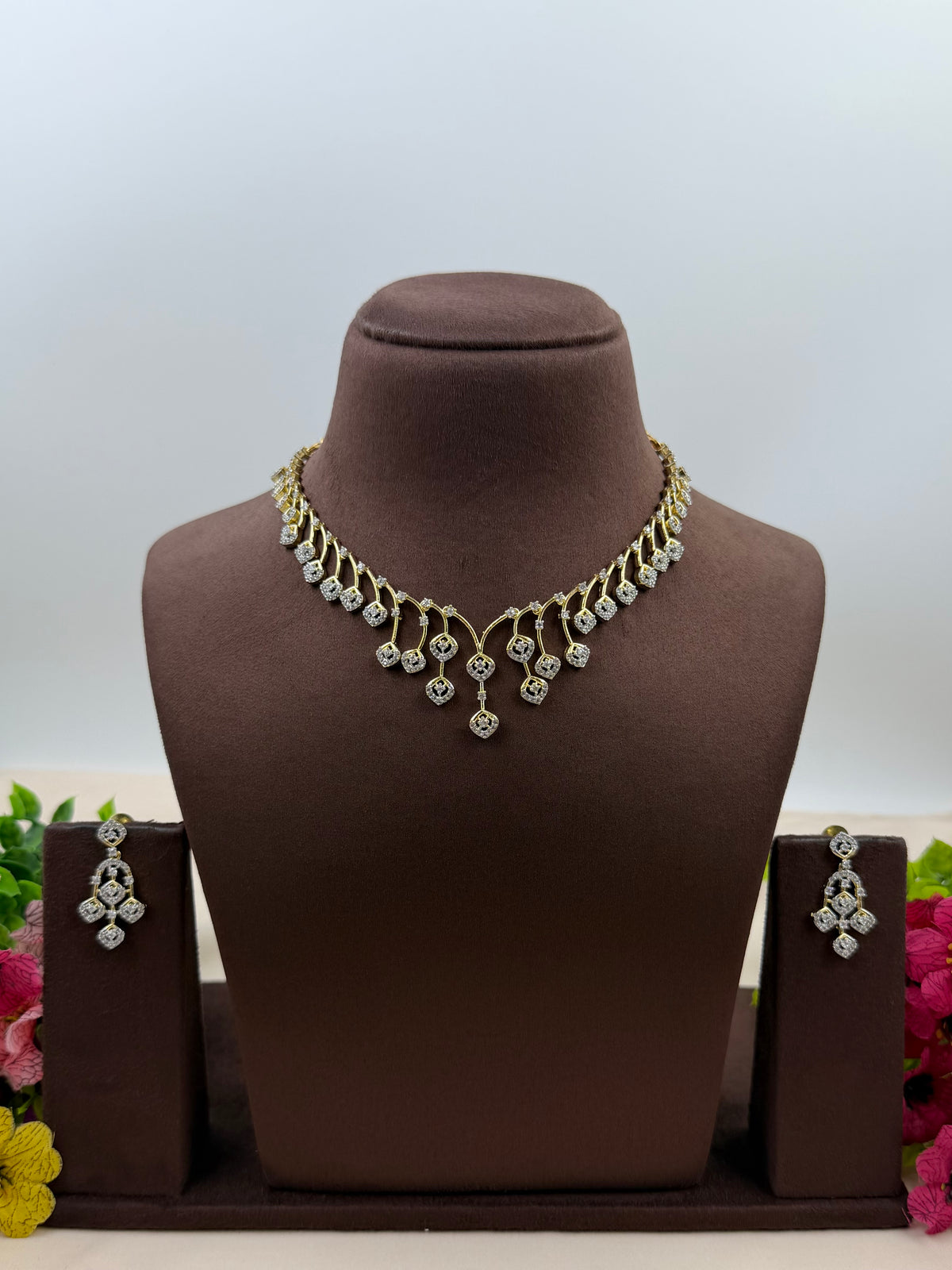 Holly American Diamond Two Tone Necklace Set