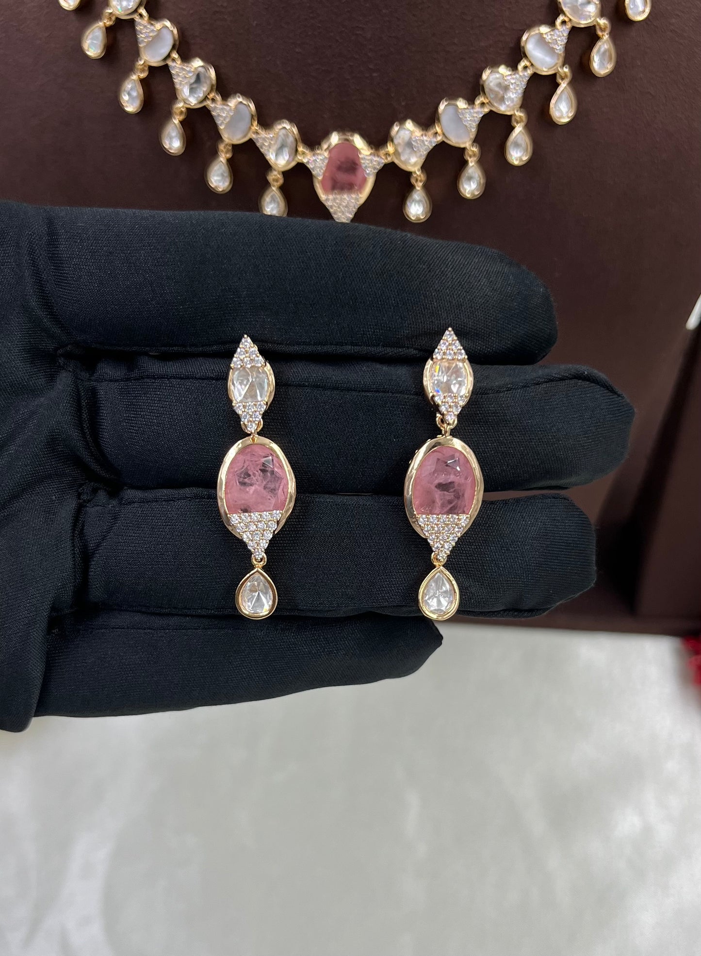 Deza Dangling Moissanite Kundan Necklace