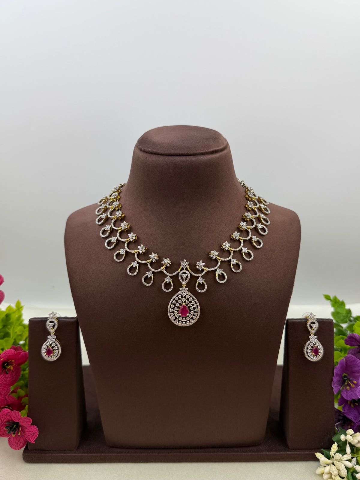 Lily American Diamond Two Tone Delicate Necklace