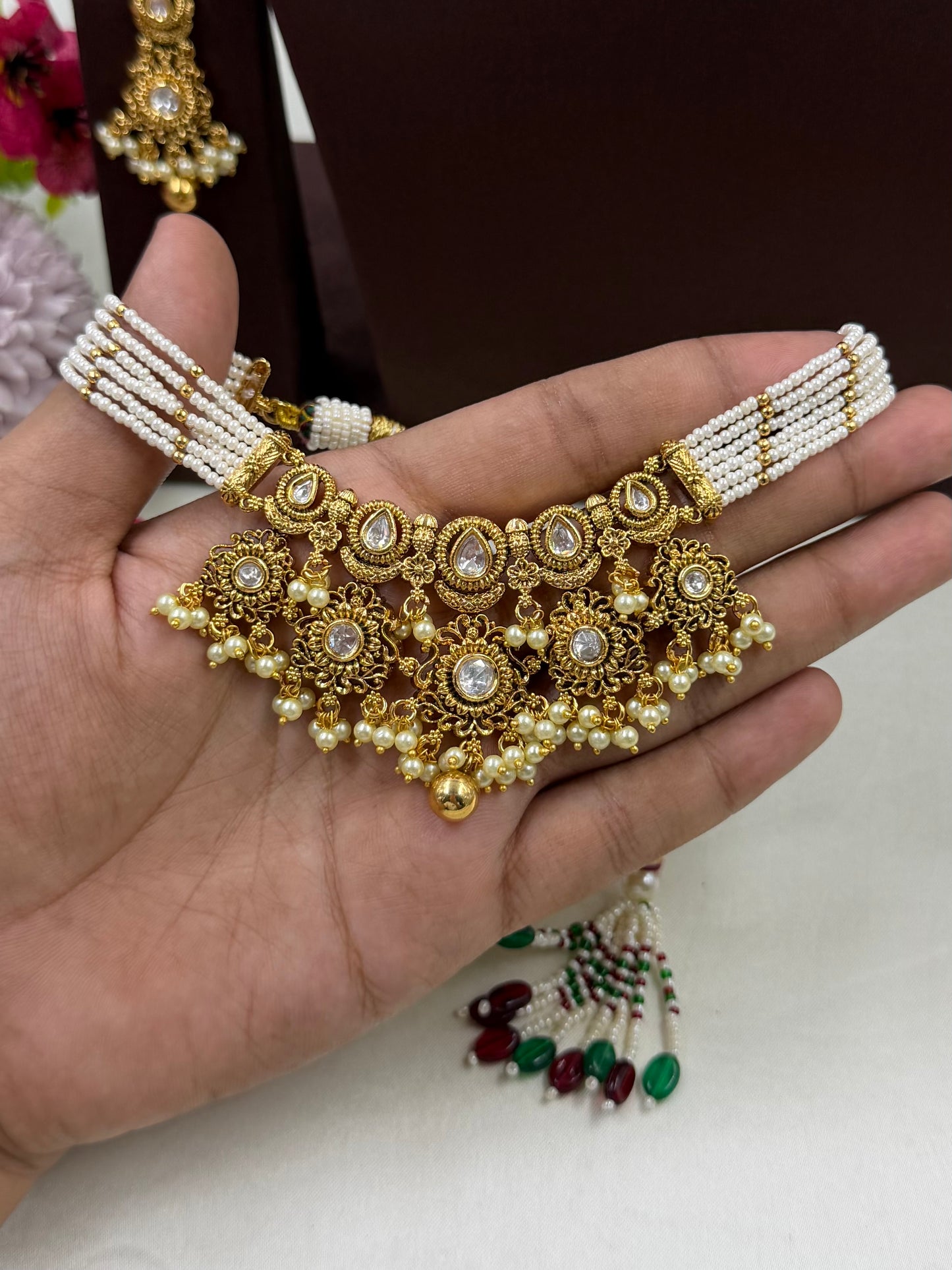 Diya Antique Gold Choker Necklace Set
