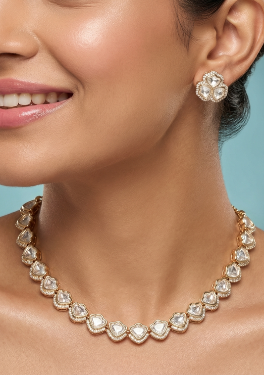 Zarira Sparkle Moissanite Kundan Delicate Necklace Set