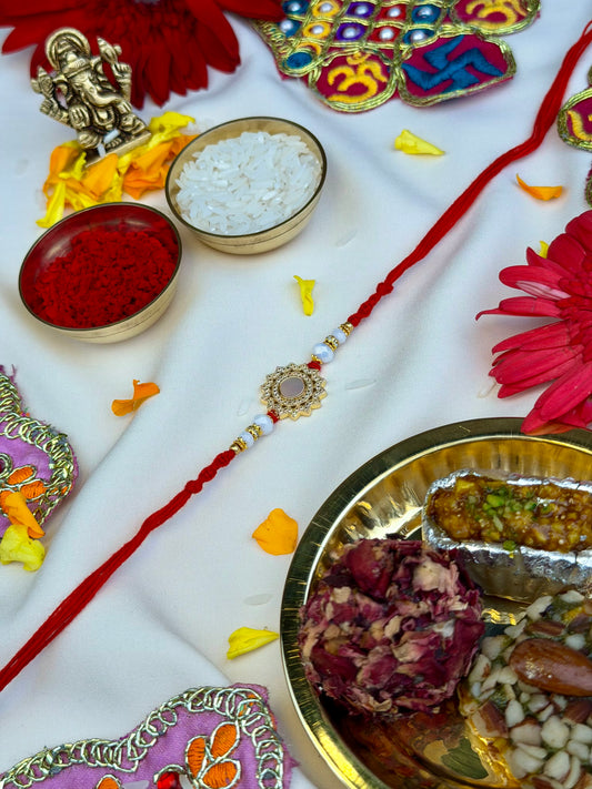 White Crystal Floral Rakhi