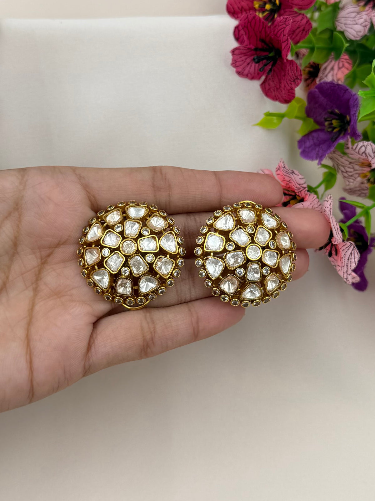 Round Kundan Polki Earring