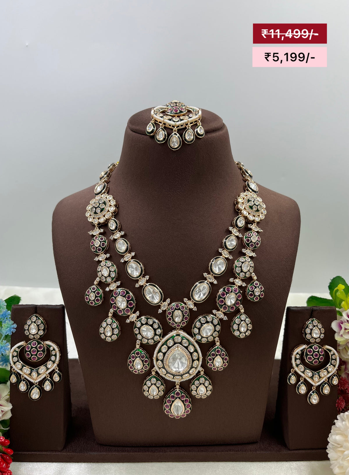 Aanya Premium Moissanite Kundan Semi Bridal Nacklace set