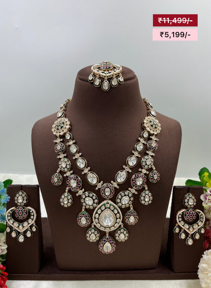 Aanya Premium Moissanite Kundan Semi Bridal Nacklace set