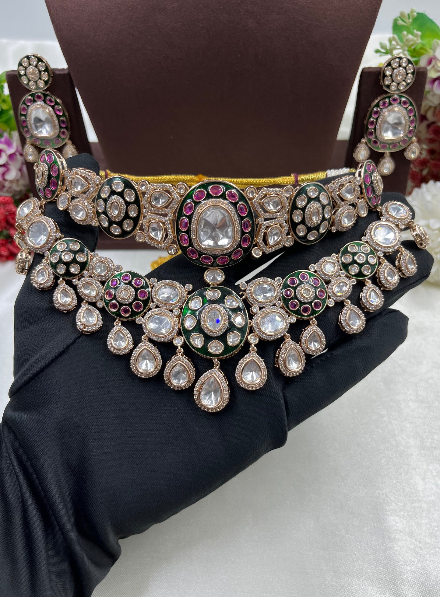 Rivee Moissanite Kundan Semi Bridal Necklace Set