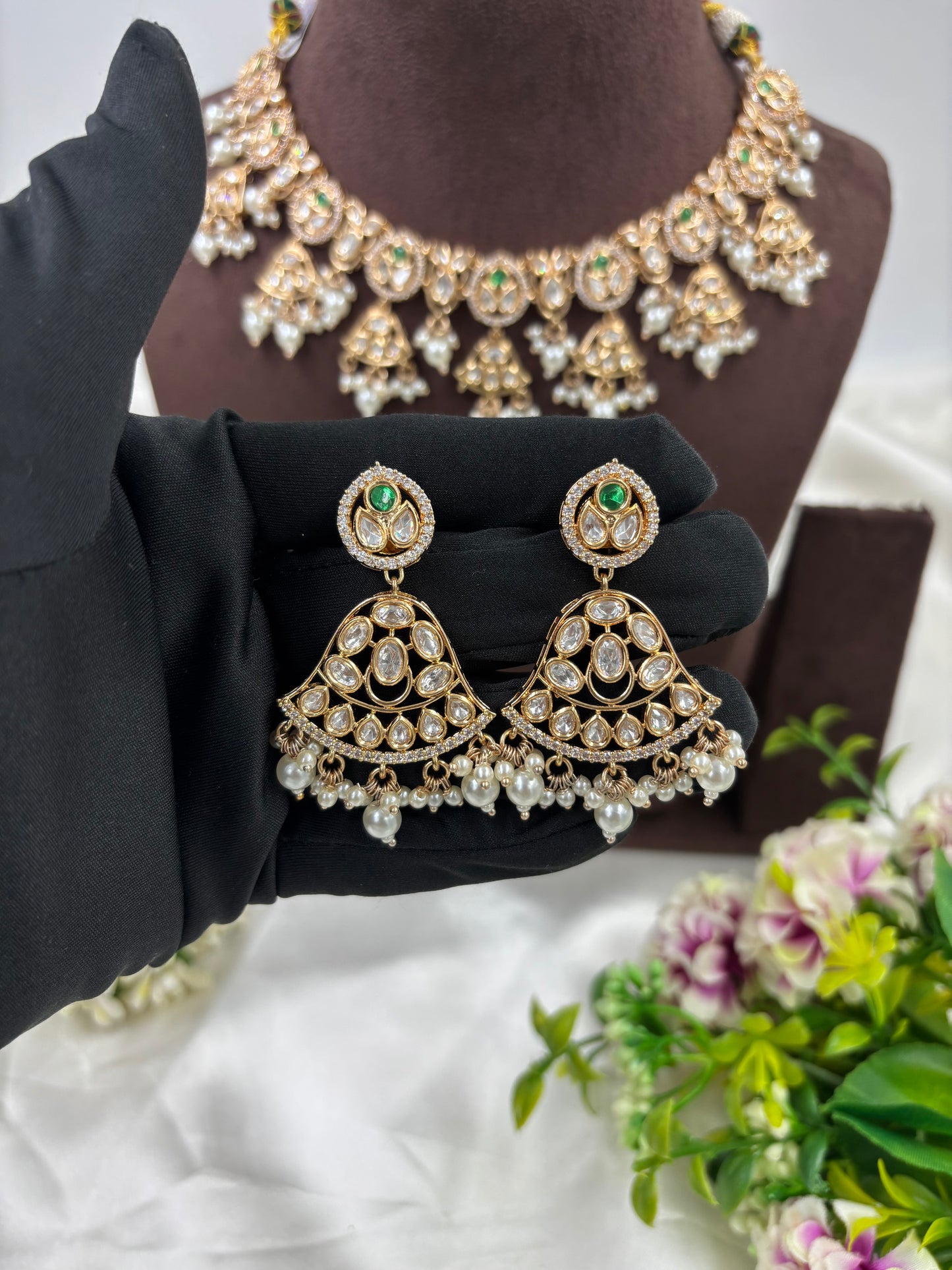 LISA MOISSANITE KUNDAN PEARL NECKLACE SET