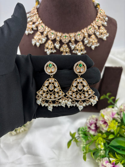 LISA MOISSANITE KUNDAN PEARL NECKLACE SET