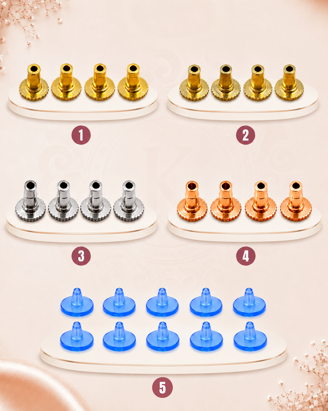 Premium Brass Earring Back Stopper Grip Studs (All Mix 4 Pcs Gold, 4 Pcs Mehendi, 4 Pcs Silver, 4 Pcs Rose Gold Or 10 Pcs Silicone)