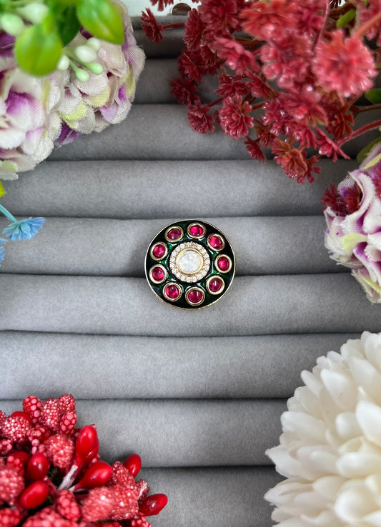 Hamsa Floral Kundan Ring