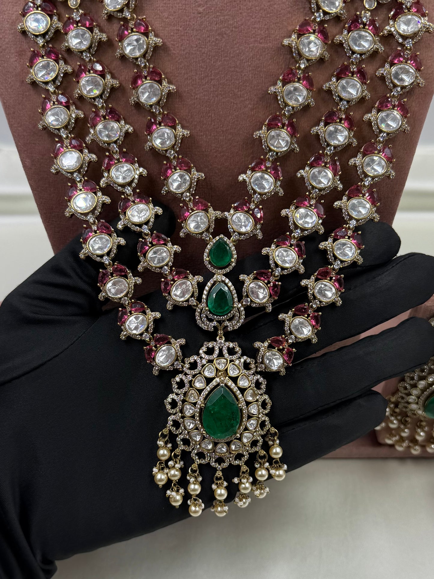 Sanjana Premium Victorian Three Layer Long Necklace Set