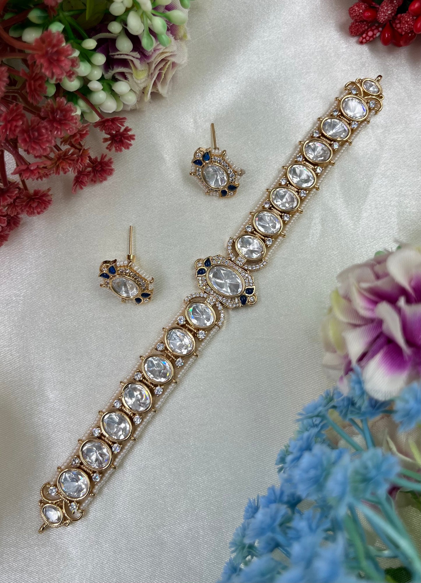 Saffron Moissanite Kundan Choker