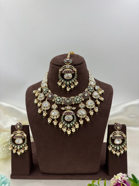 Myra Premium Moissanite Kundan Semi Bridal Necklace Set