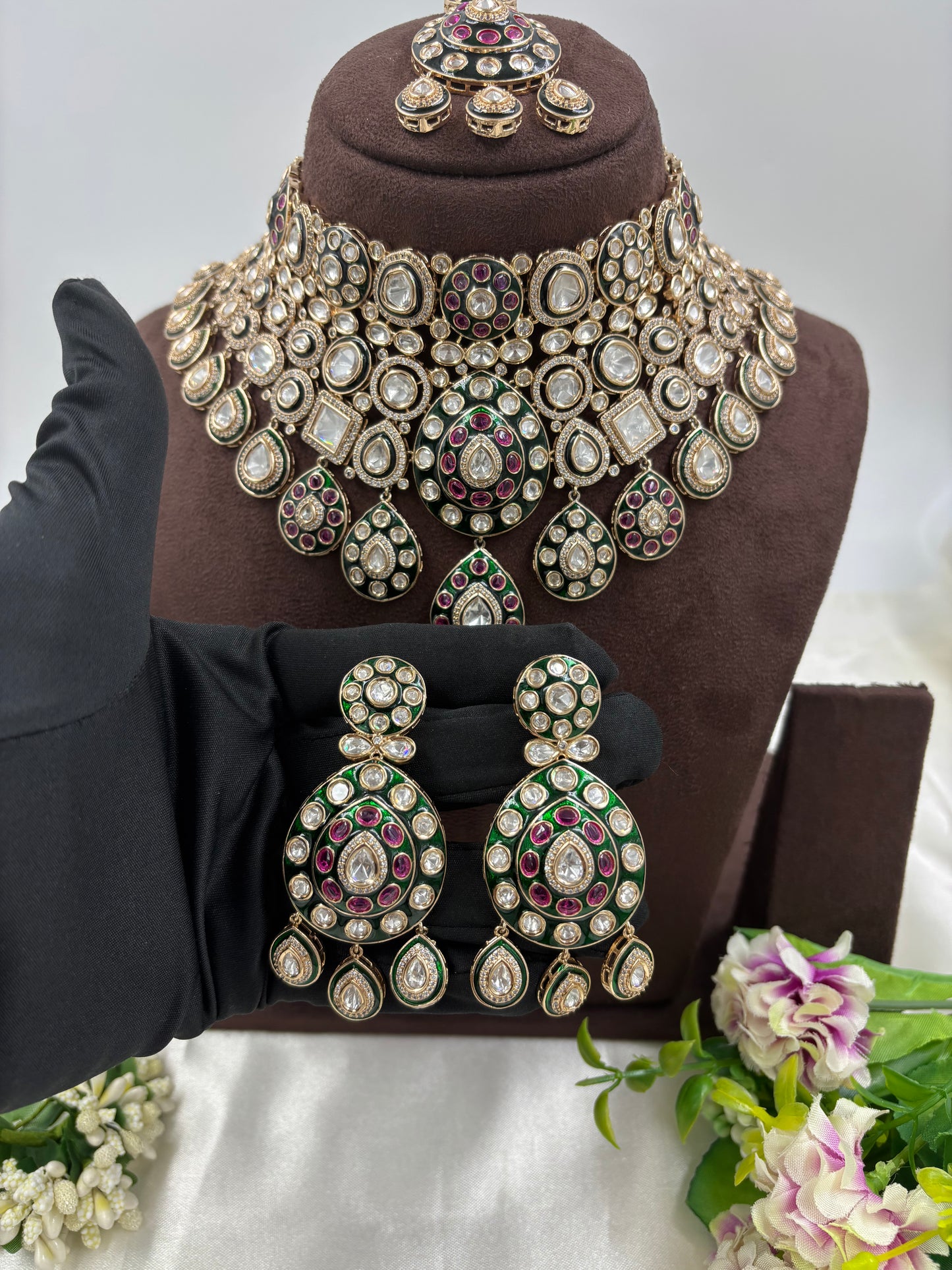 Ruby Moissanite Kundan Semi Bridal Necklace set