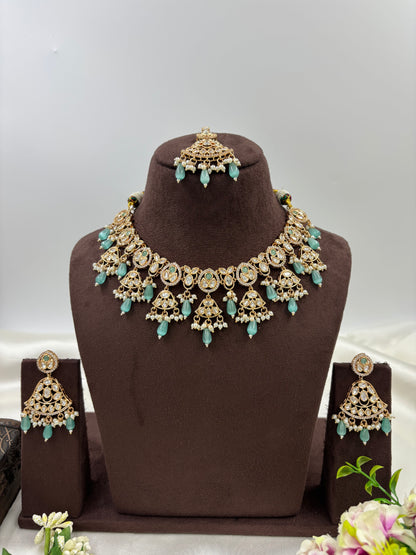 LISA MOISSANITE KUNDAN PEARL NECKLACE SET