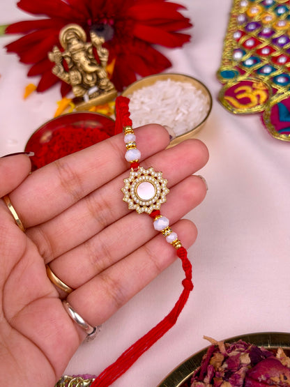 White Crystal Floral Rakhi
