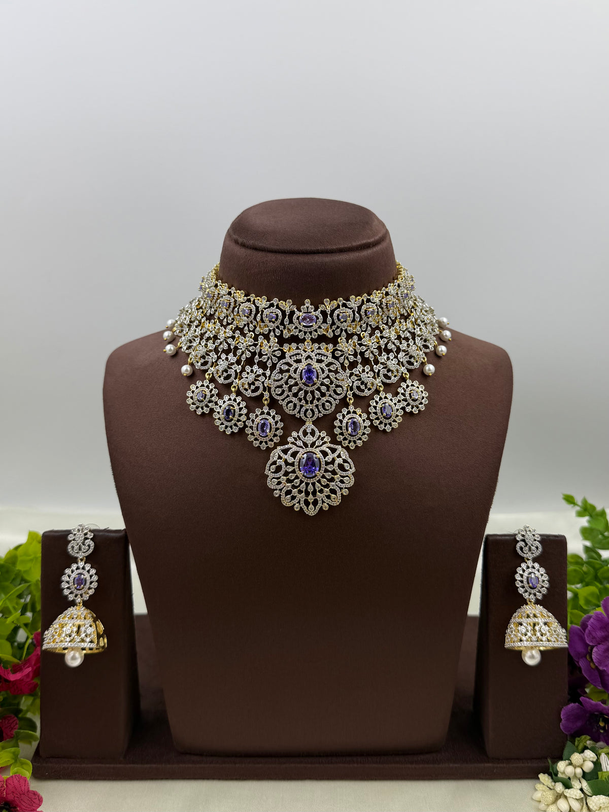 Sufi American Diamond Two Tone Necklace Set