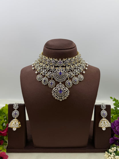 Sufi American Diamond Two Tone Necklace Set