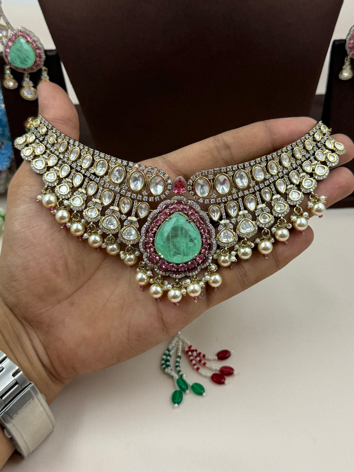 Rekha Moissanite Victorian Choker Necklace Set