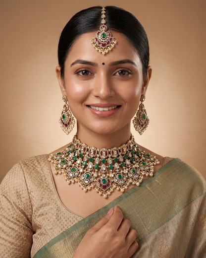 Deepa Victorian Moissanite Choker Necklace Set
