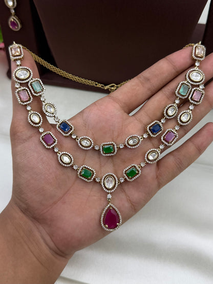 Megha Victorian Double Layer Necklace Set