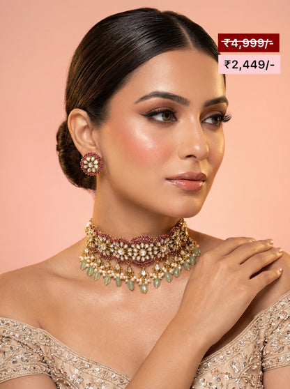 Rumani Multi Drop Kundan Choker Necklace.