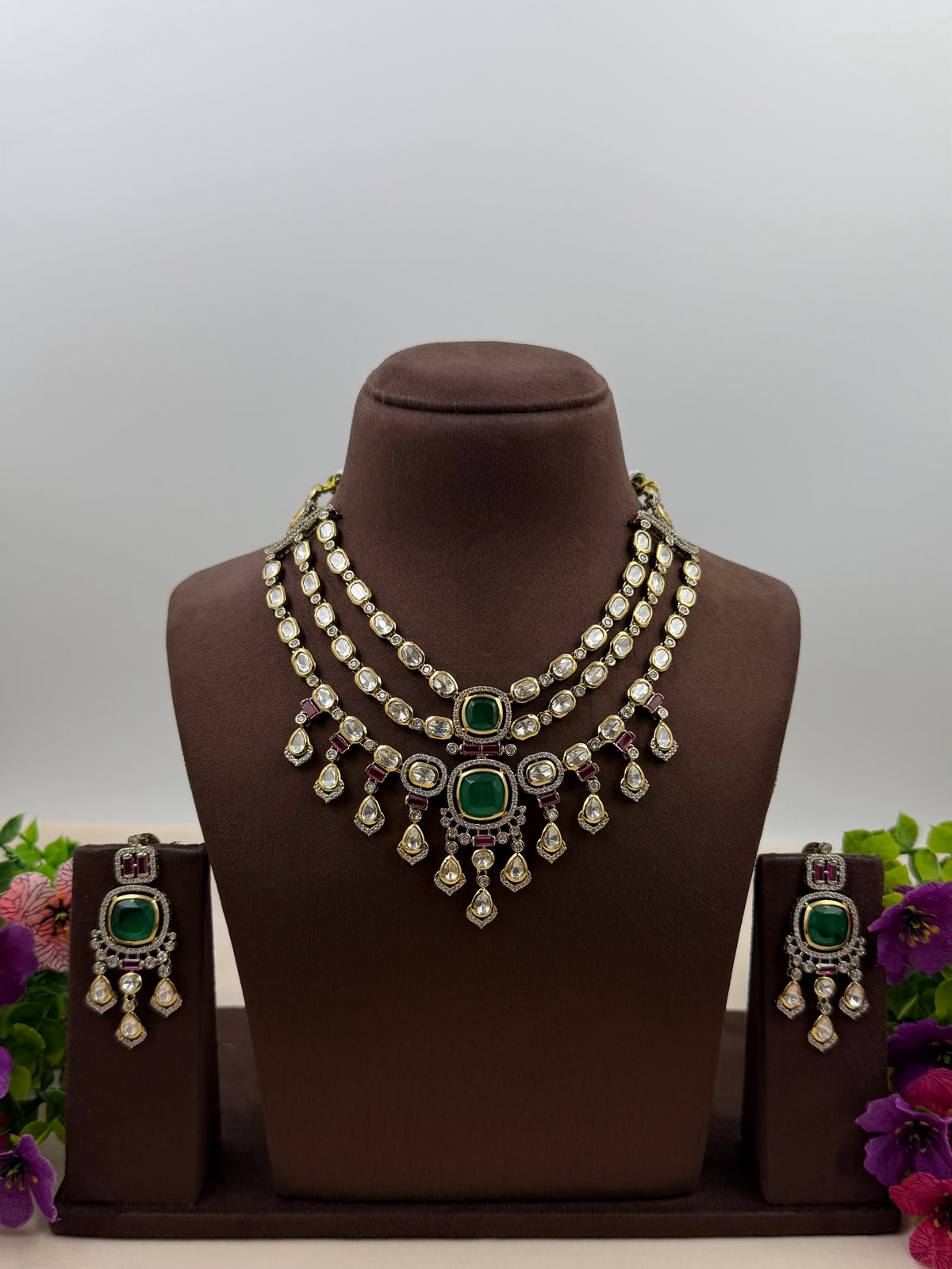 Trisha Three Layer Victorian Moissanite Necklace Set